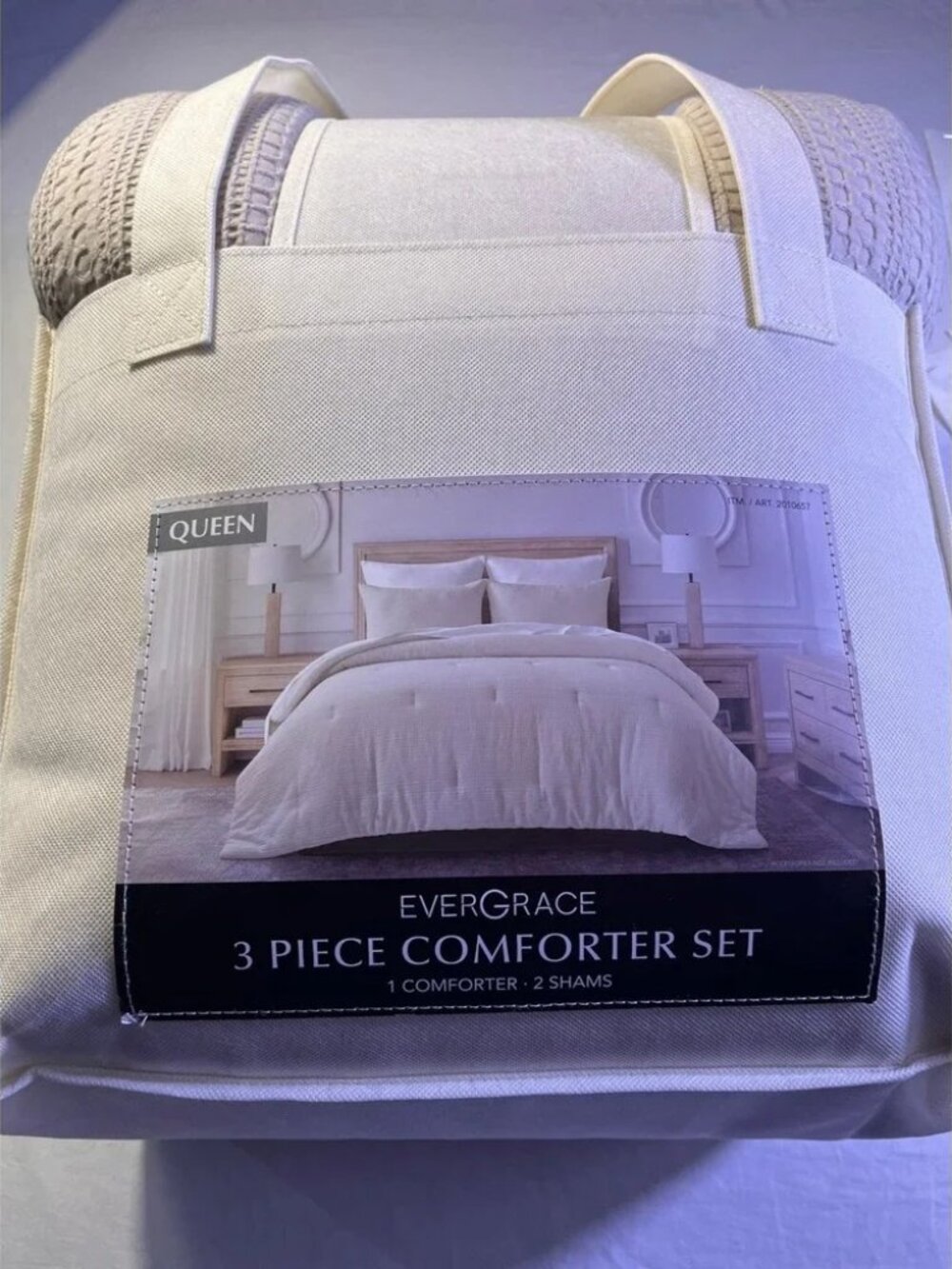 Evergrace 3 Piece Comforter Set Queen Cream Textured Waffle Weave, NWT
